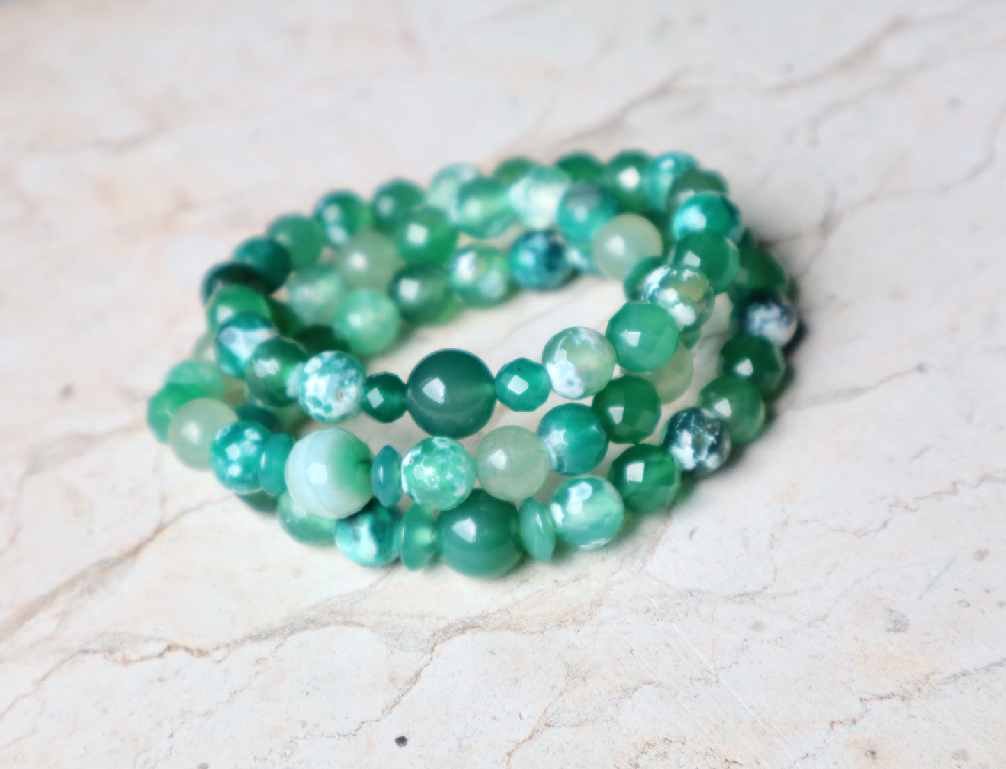 Orca Green Agate, Green Agate, & Jade Personal Growth & Stability Bracelets