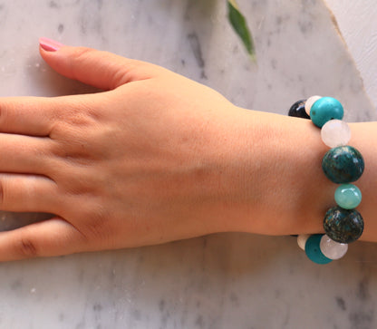 Chrysocolla, Turquoise, Blue Agate, Rose Quartz, Howlite Tranquility & Emotional Stability Bracelet