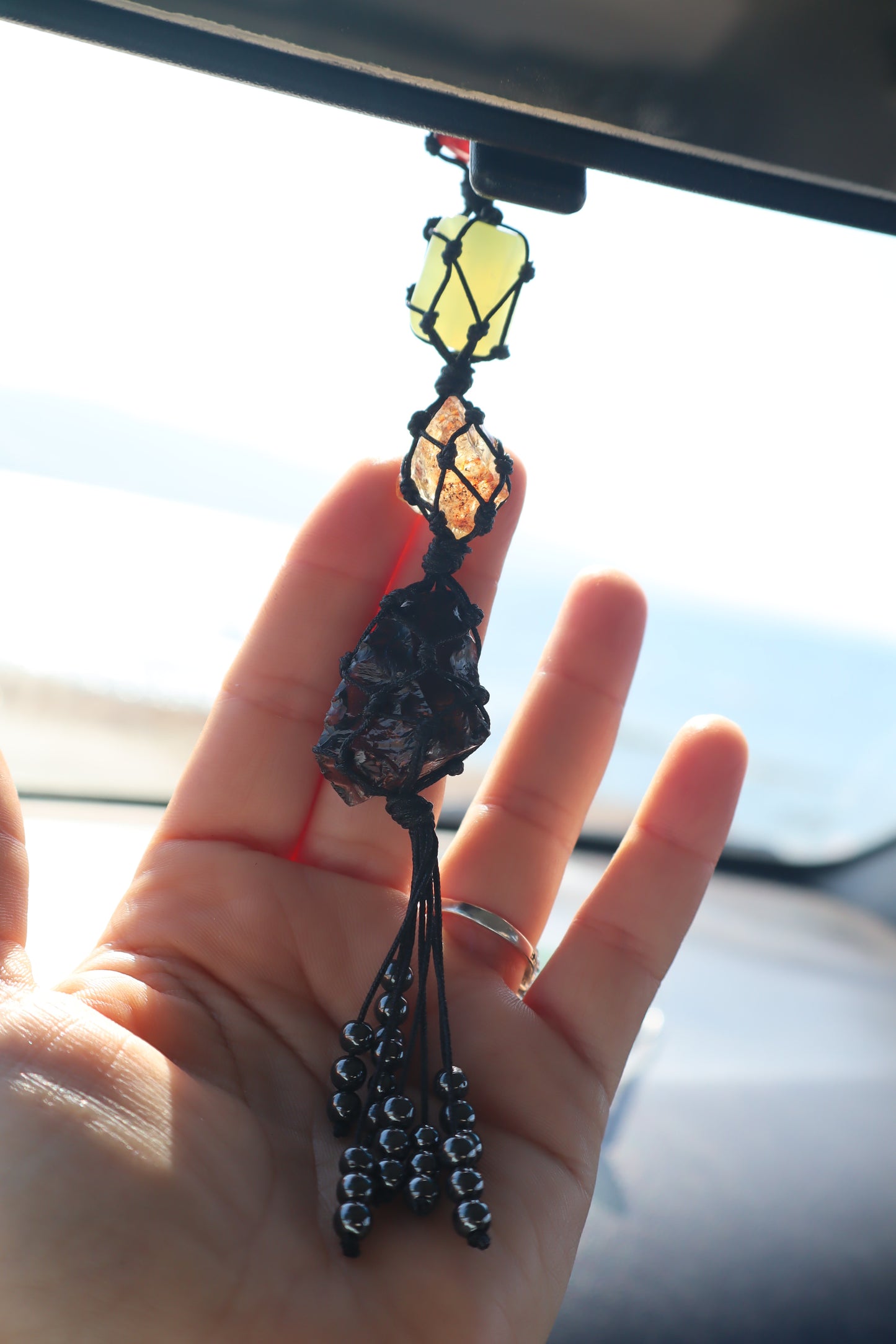 Carnelian, Jade, Citrine, & Smoky Quartz Car Mirror Positive Vibes Charm