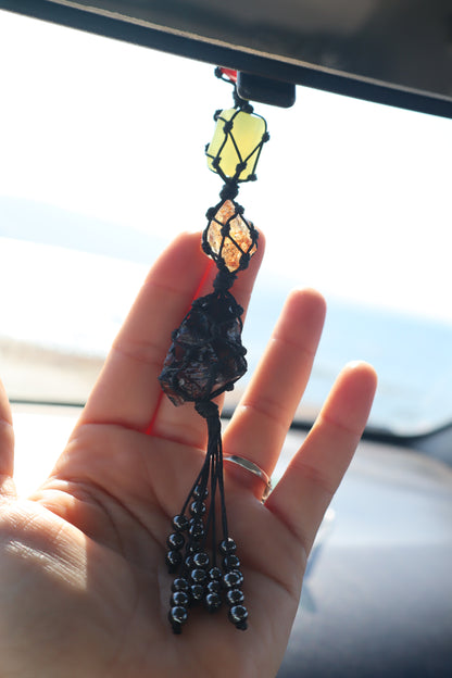 Carnelian, Jade, Citrine, & Smoky Quartz Car Mirror Positive Vibes Charm