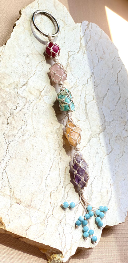 Ruby, Rose Quartz, Amazonite, Citrine, Amethyst, & Aquamarine Car Mirror Charm Extra Positive Vibe Ride