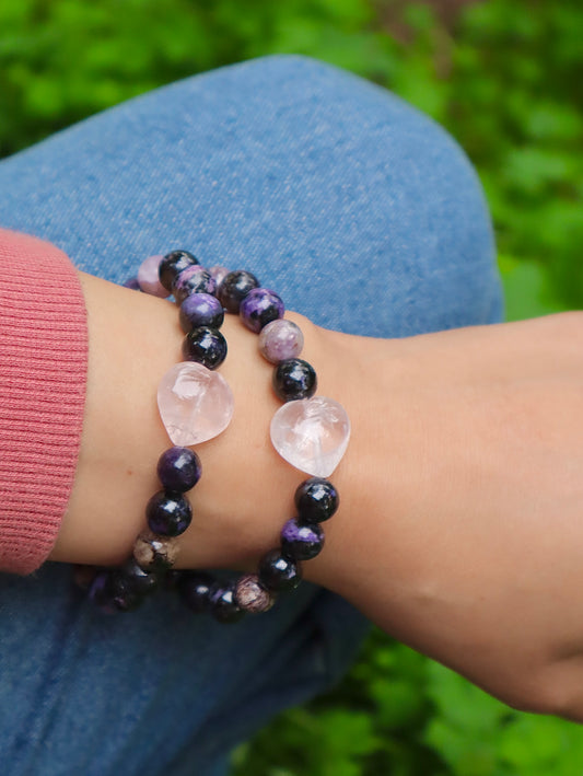 Charoite & Rose Quartz Emotional Healing & Stress Relief Rare Bracelet