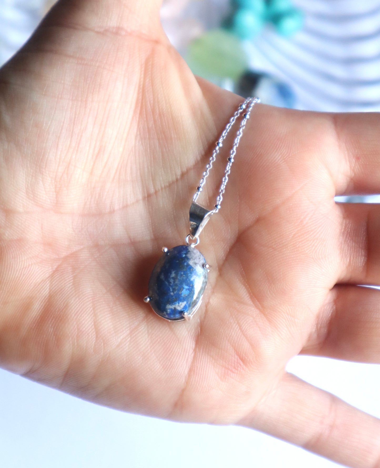 Lapis Lazuli Tension Relief 925 Sterling Silver Necklace