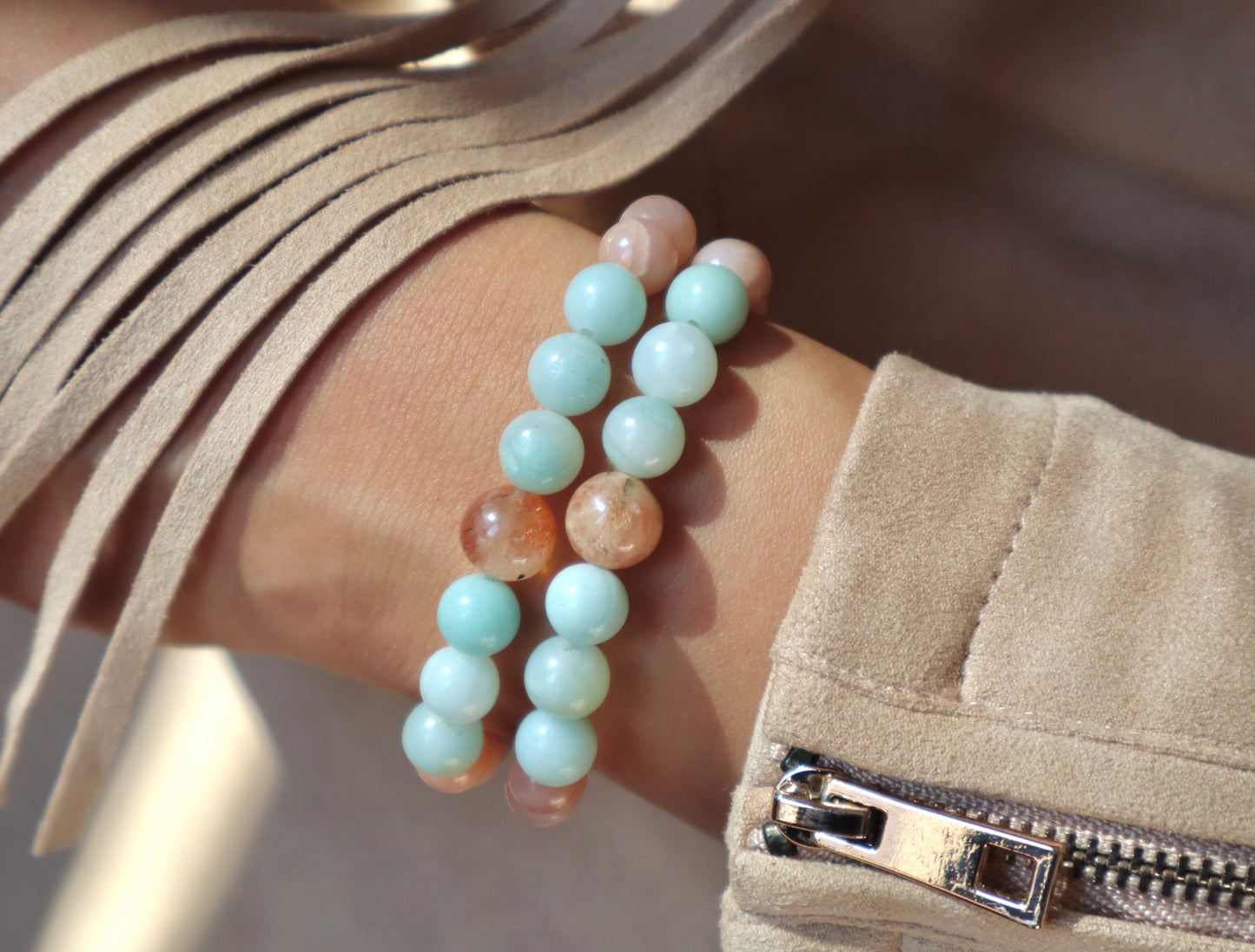 Moonstone, Sunstone, & Amazonite Vitality, Emotional Balance, & Tranquility Bracelet