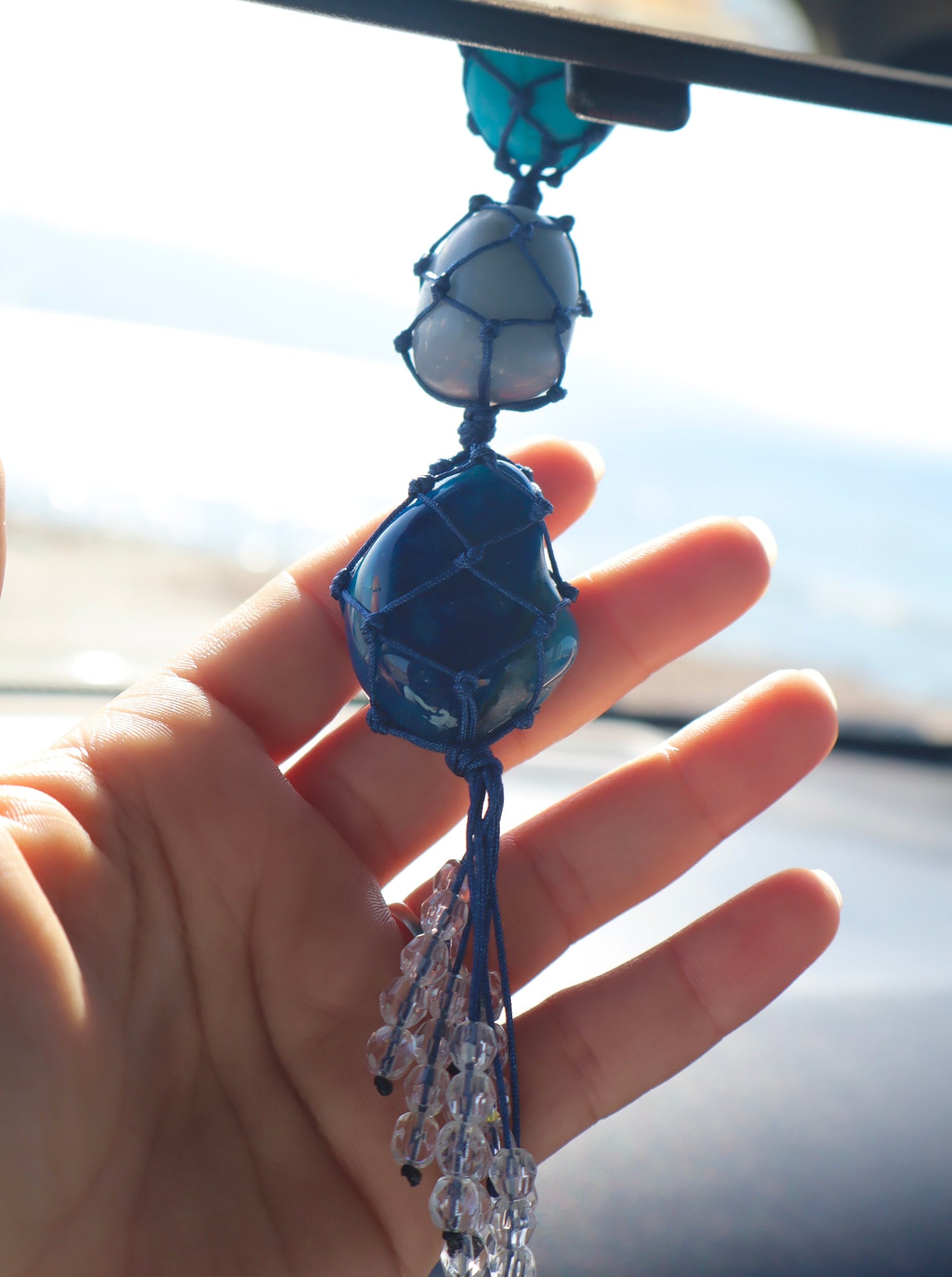 Turquoise, Angelite, & Blue Agate Car Mirror Charm