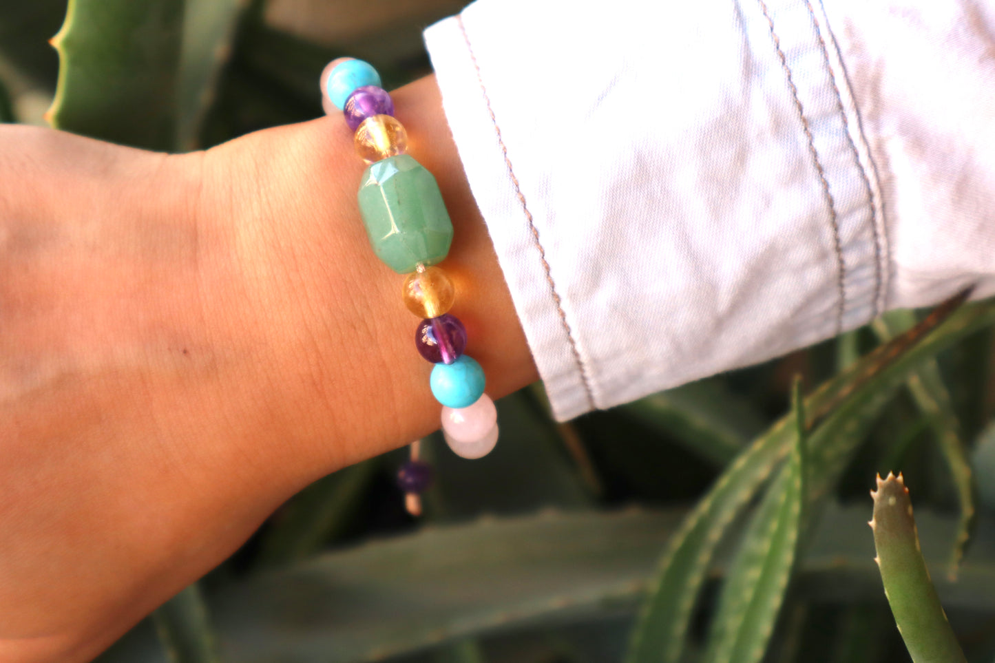 Jade, Rose Quartz, Amethyst, Citrine, Turquoise, & Aquamarine Bomb of Benefits Bracelet