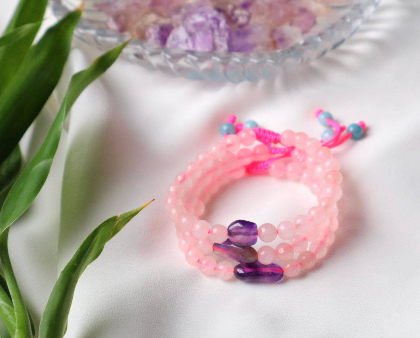 Rose Quartz, Amethyst, & Aquamarine Passion, Vitality, and Calmness Bracelet