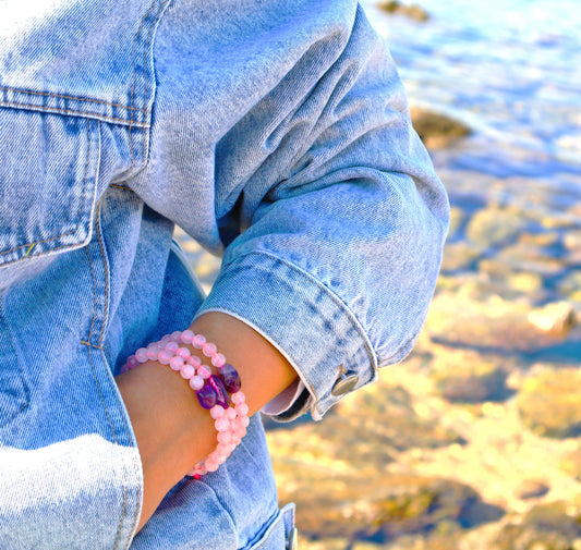 Rose Quartz, Amethyst, & Aquamarine Passion, Vitality, and Calmness Bracelet