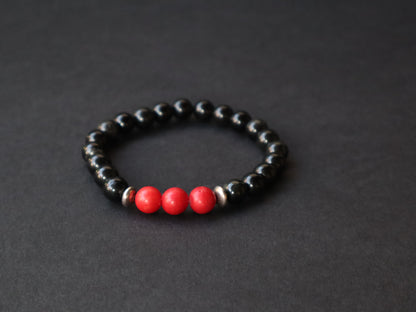 Red Coral & Black Obsidian Confidence, Courage, & Emotions Stability Bracelet