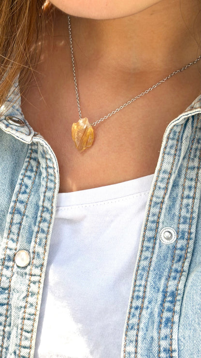Citrine with 925 Sterling Silver Abundance & Bombing Energy Necklace
