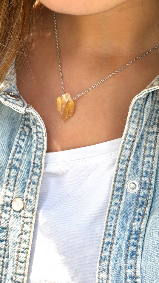 Citrine with 925 Sterling Silver Abundance & Bombing Energy Necklace