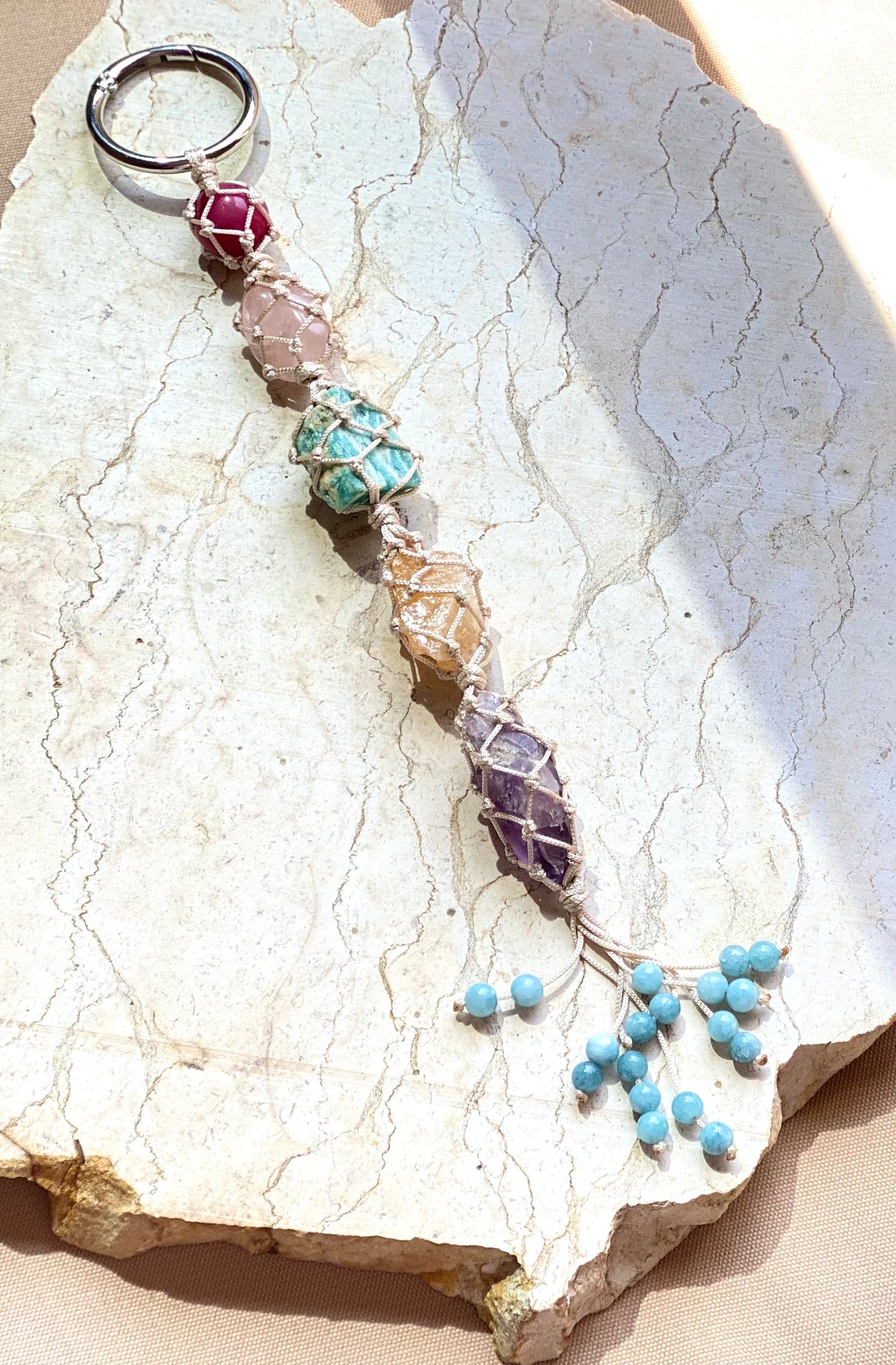 Ruby, Rose Quartz, Amazonite, Citrine, Amethyst, & Aquamarine Car Mirror Charm Extra Positive Vibe Ride