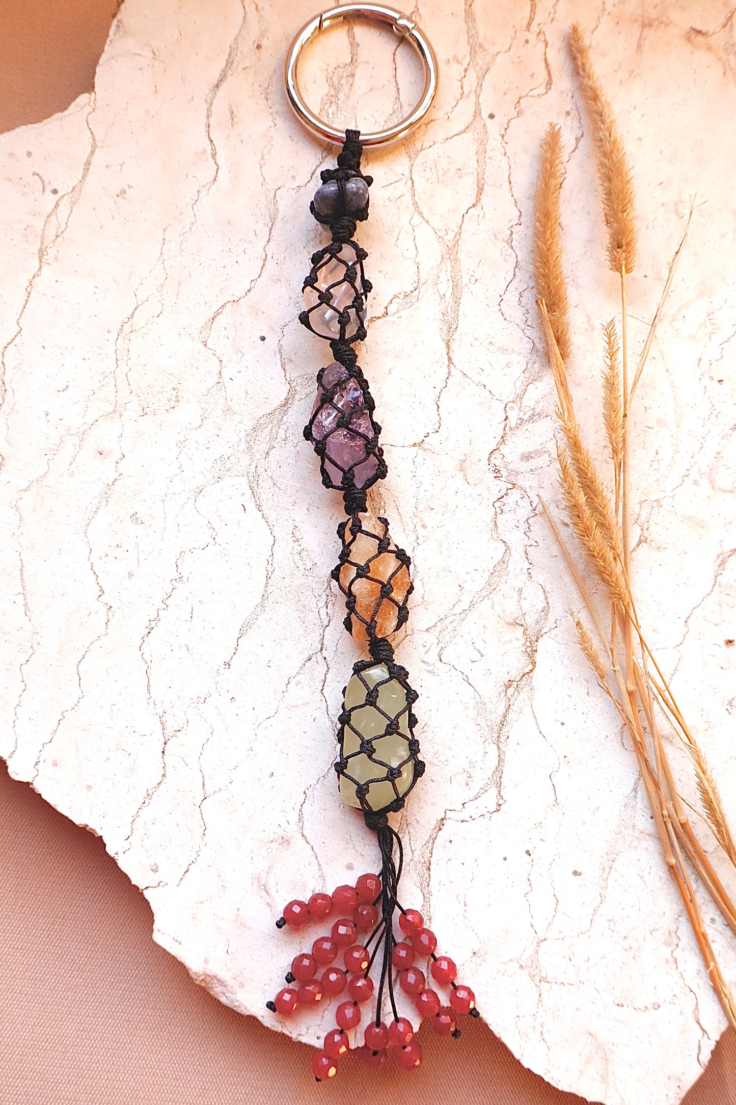 Amethyst & Ruby Gemstones Car Crystal Rear View Mirror Charm For Positive Vibe Journey