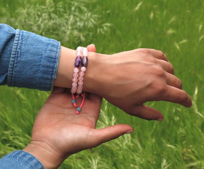 Rose Quartz, Amethyst, & Aquamarine Passion, Vitality, and Calmness Bracelet