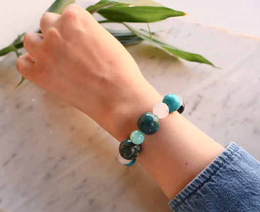 Chrysocolla, Turquoise, Blue Agate, Rose Quartz, Howlite Tranquility & Emotional Stability Bracelet