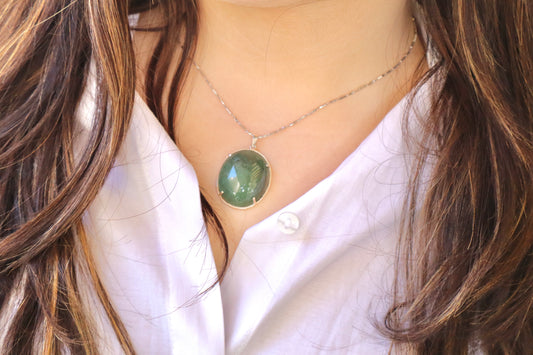 Green Jade with 925 Sterling Silver Prosperity & Self Confidence Necklace