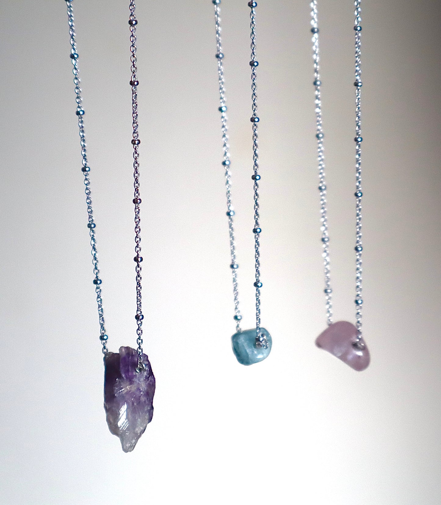 Aquamarine, Amethyst, & Rose Quartz with 925 Sterling Silver Necklaces