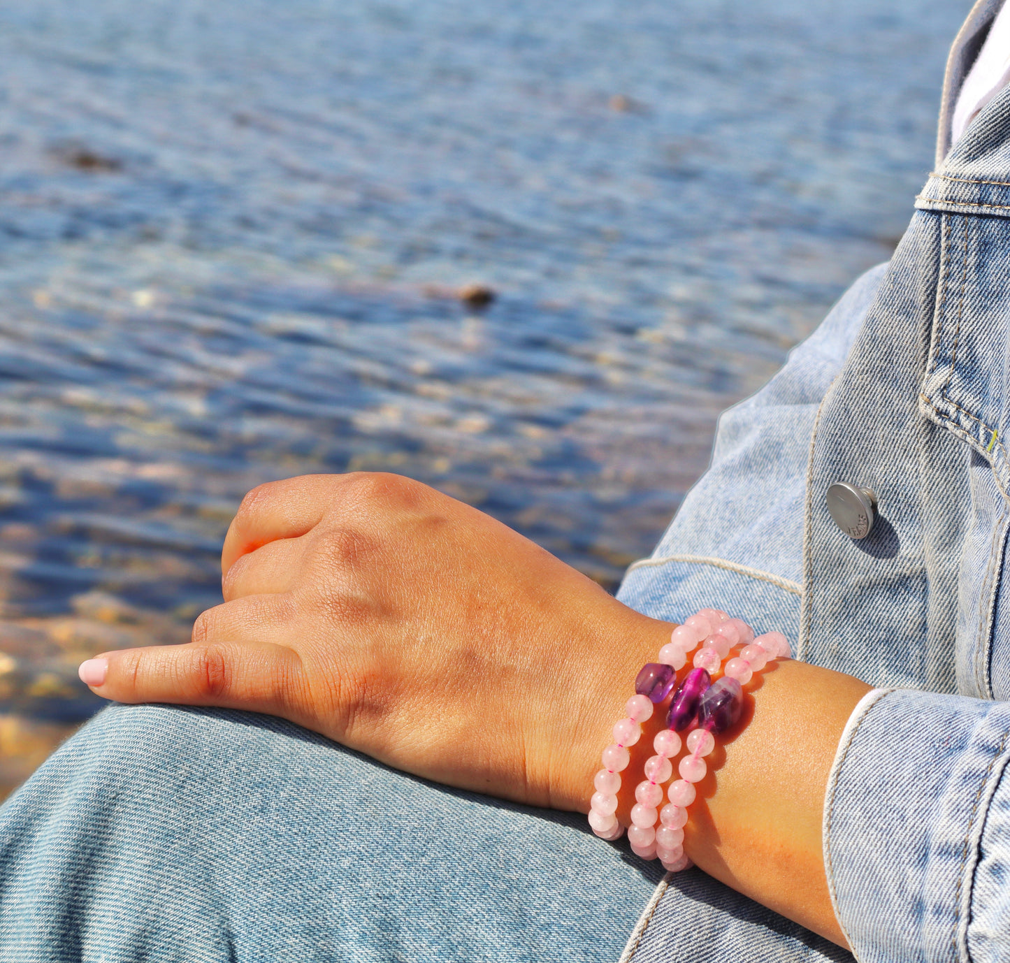 Rose Quartz, Amethyst, & Aquamarine Passion, Vitality, and Calmness Bracelet