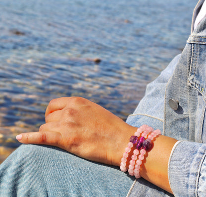Rose Quartz, Amethyst, & Aquamarine Passion, Vitality, and Calmness Bracelet