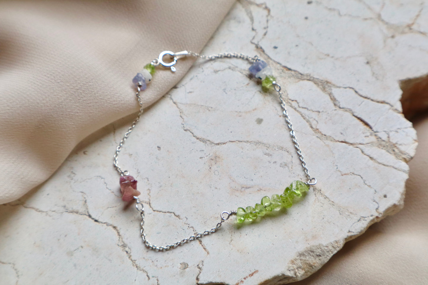 Peridot, Tanzanite, Watermelon Tourmaline, Moonstones, & Super Healer Bracelet