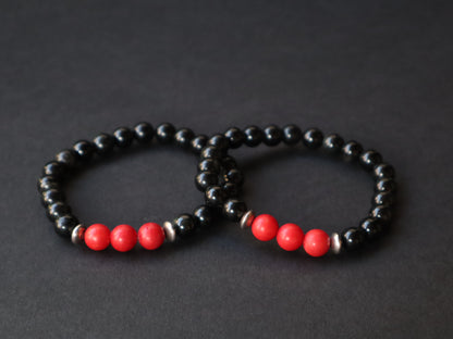 Red Coral & Black Obsidian Confidence, Courage, & Emotions Stability Bracelet