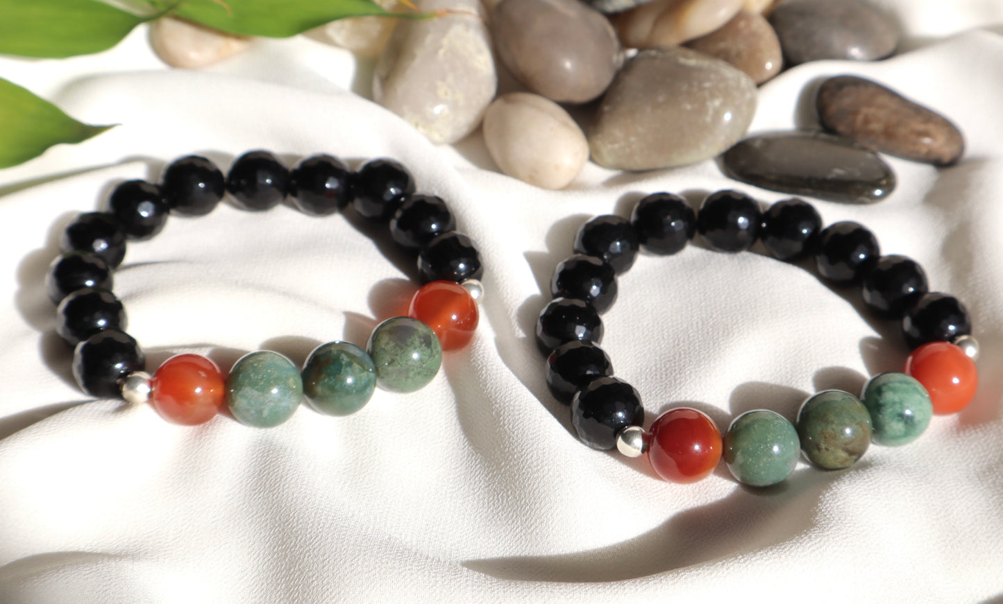 Moss Agate, Carnelian, & Black Onyx Confidence & Protection Bracelet