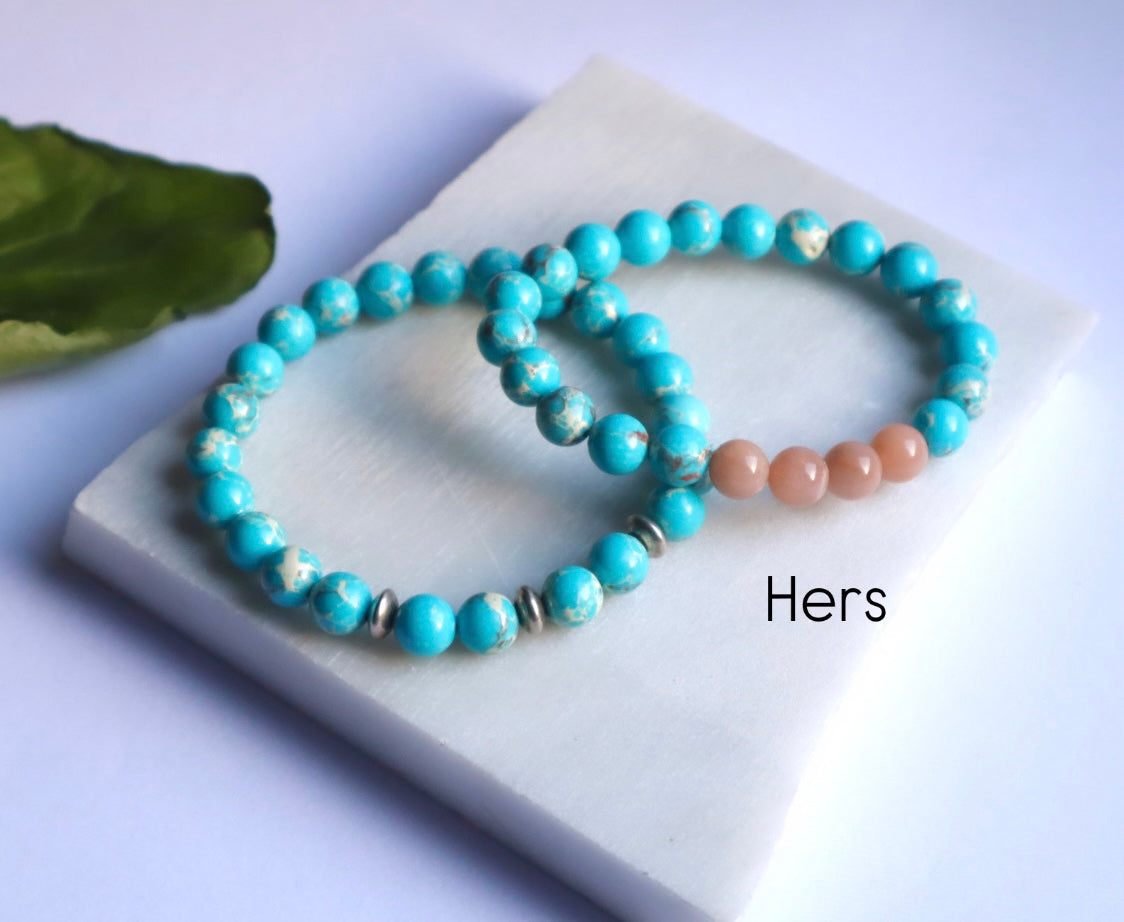 Grade A+++ Imperial Turquoise & Moonstone Couple Bracelets