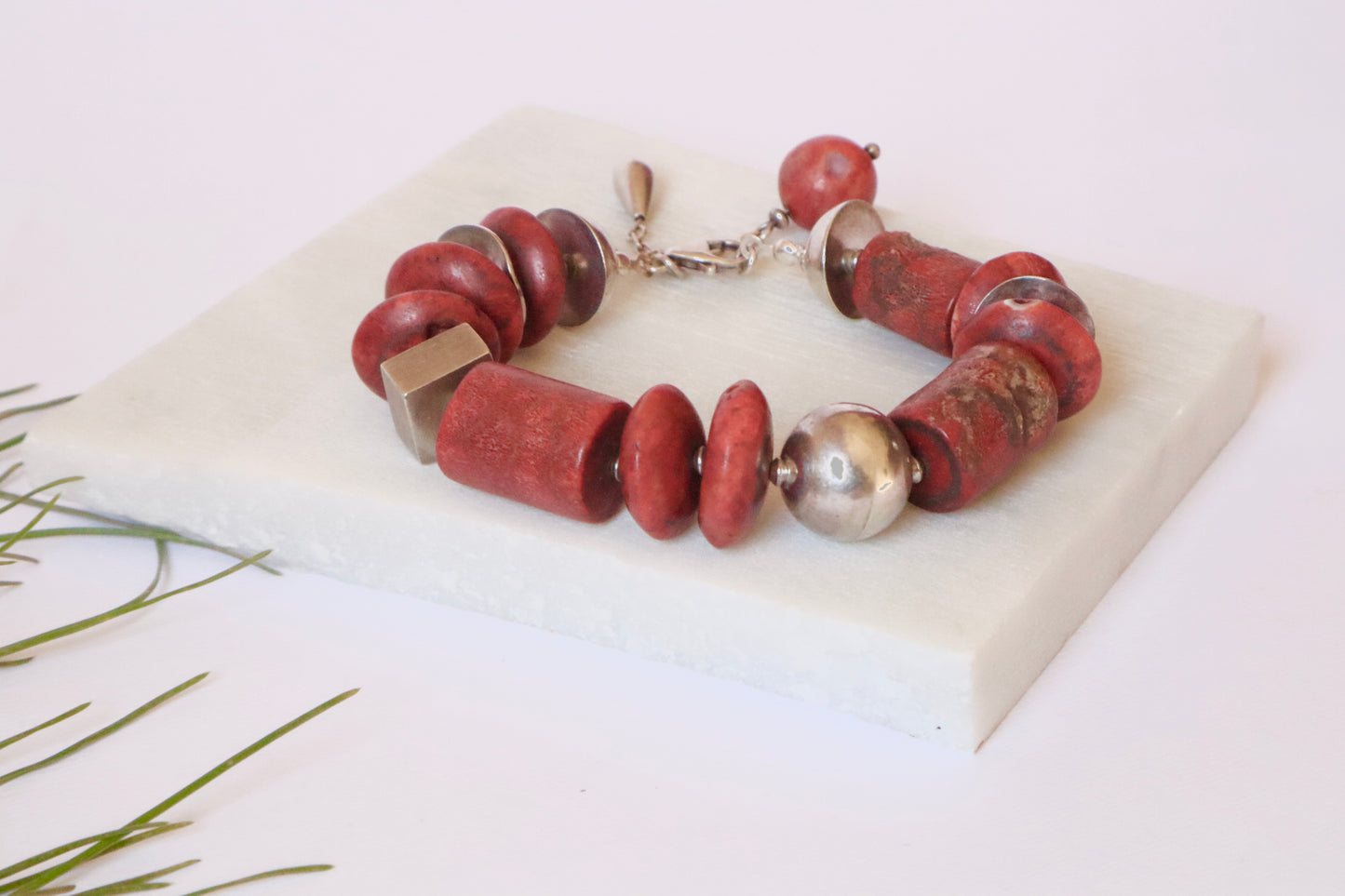 Red Coral & 925 Sterling Silver Confidence & Prestige Bracelet