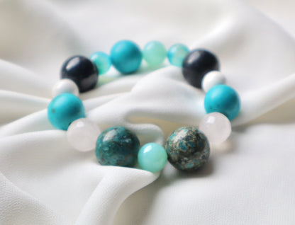 Chrysocolla, Turquoise, Blue Agate, Rose Quartz, Howlite Tranquility & Emotional Stability Bracelet