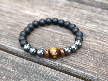 Tiger’s Eye, Hematite, Lava Stones, Matte & Black Onyx Powerful Mix Bracelets