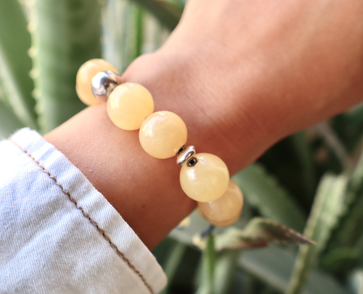 Yellow Jade with a Mix Of Body Relief & Optimism Stones Bracelets