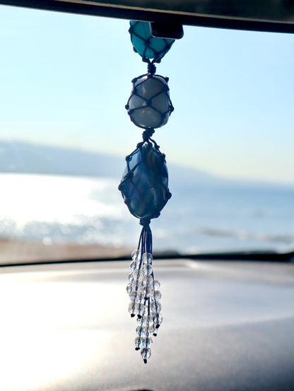 Turquoise, Angelite, & Blue Agate Car Mirror Charm