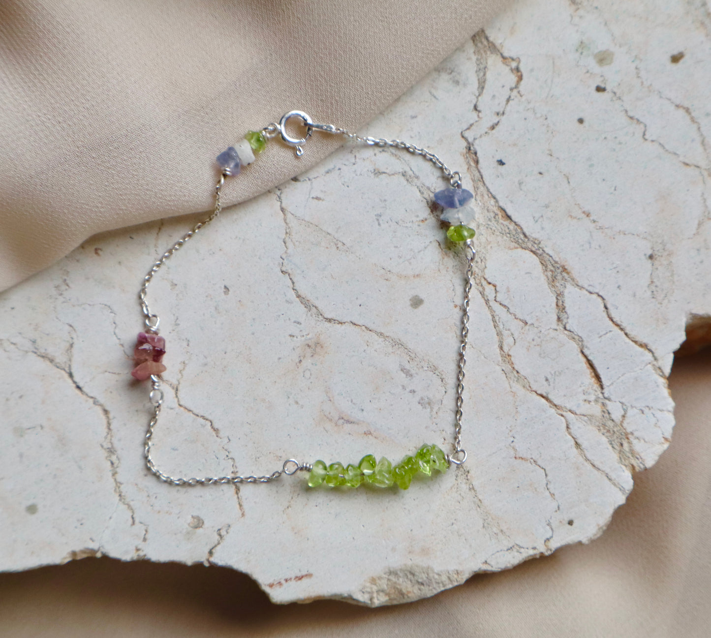 Peridot, Tanzanite, Watermelon Tourmaline, Moonstones, & Super Healer Bracelet