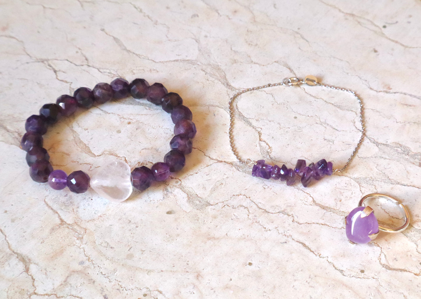 Amethyst & Rose Quartz with 925 Sterling Silver Love & Stress Relief Full Set