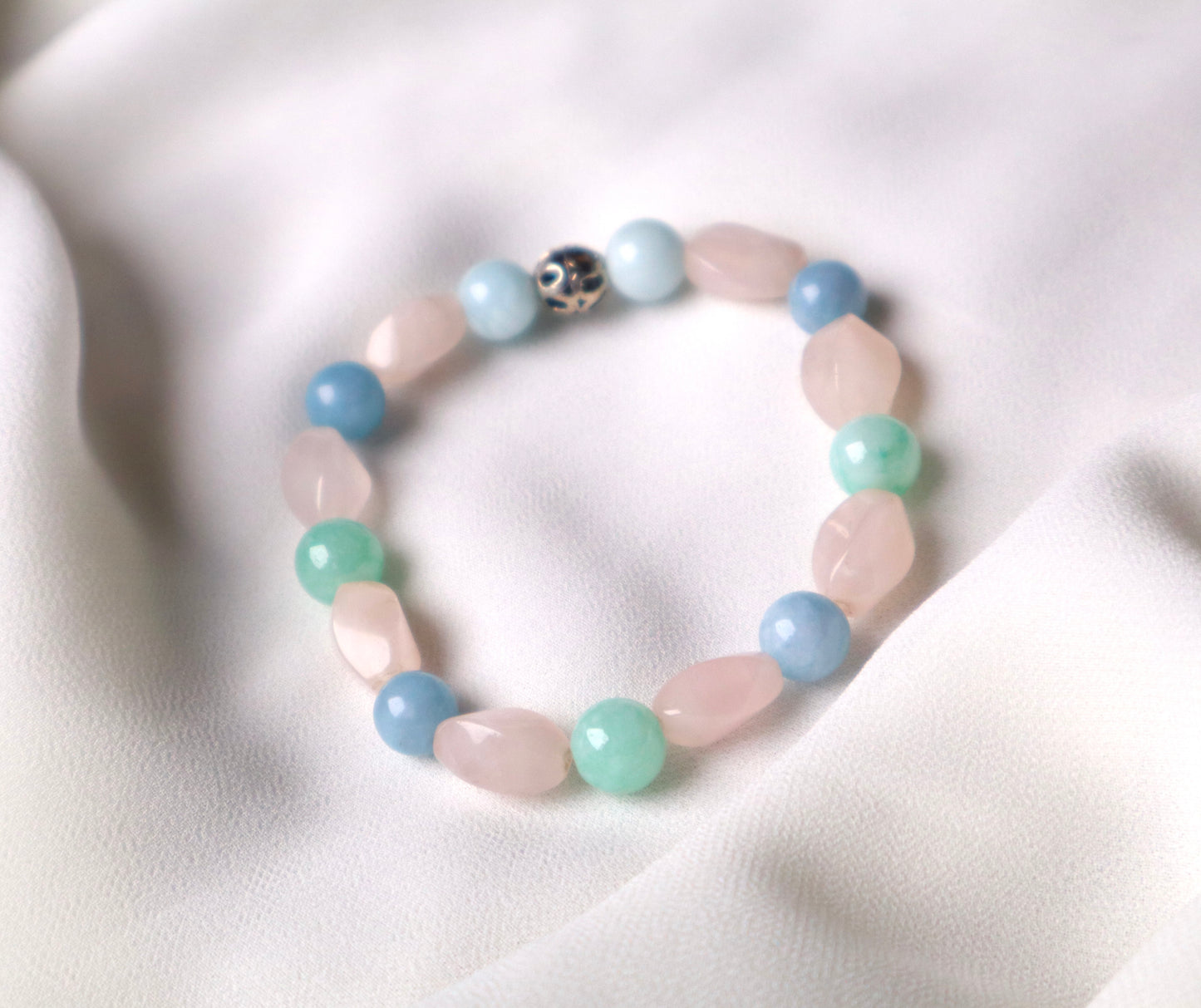 Rose Quartz & Aquamarine with 925 Sterling Silver Love & Tranquility Bracelet