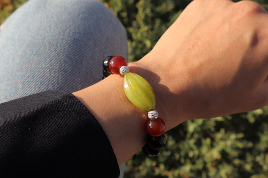 Jade Serpentine, Carnelian, & Black Onyx Serenity, Protection, & Courage Bracelet