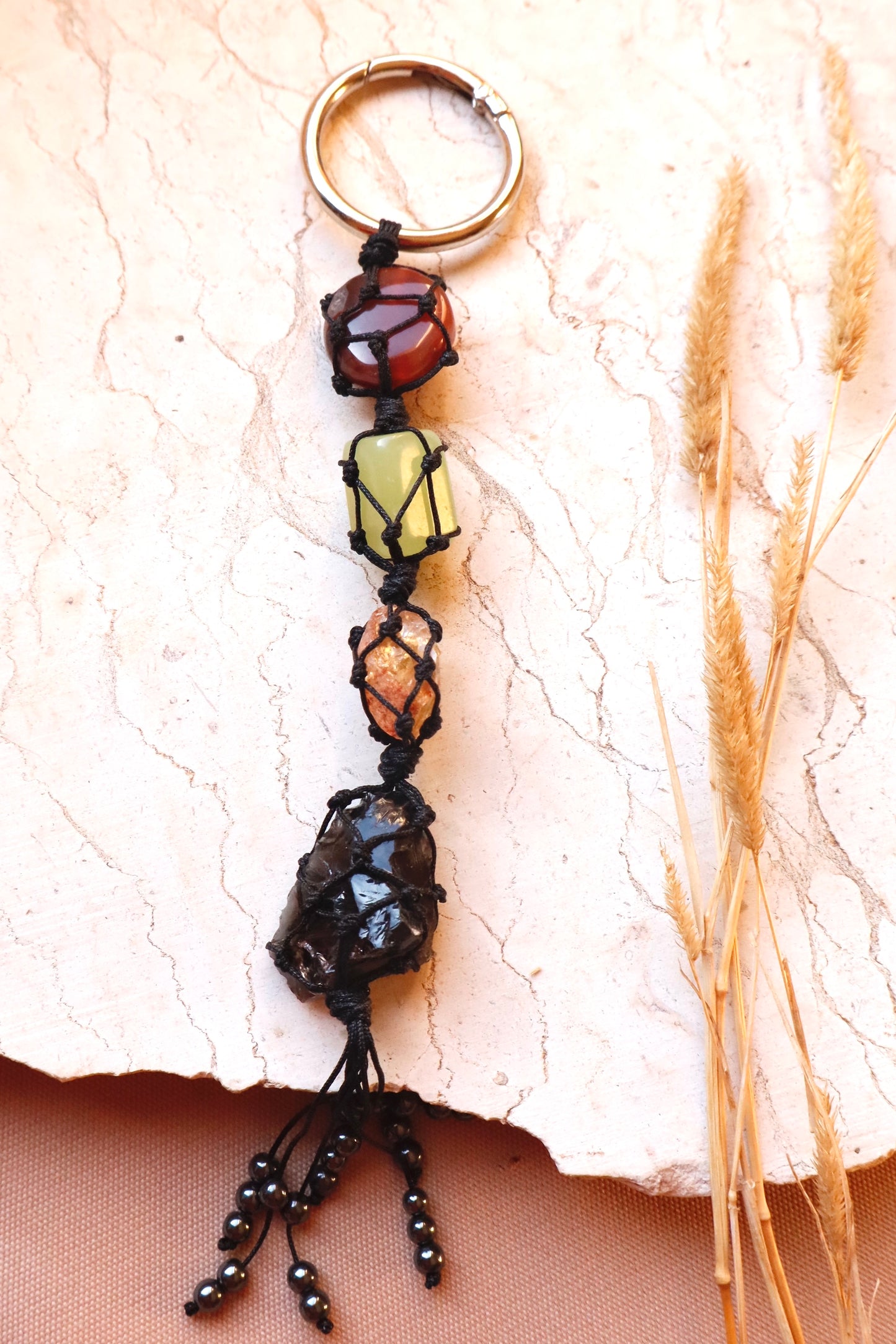 Carnelian, Jade, Citrine, & Smoky Quartz Car Mirror Positive Vibes Charm