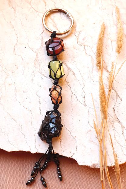 Carnelian, Jade, Citrine, & Smoky Quartz Car Mirror Positive Vibes Charm