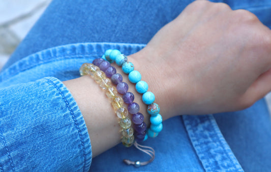 Grade A+++ Amethyst, Citrine, & Turquoise Triple Bracelet