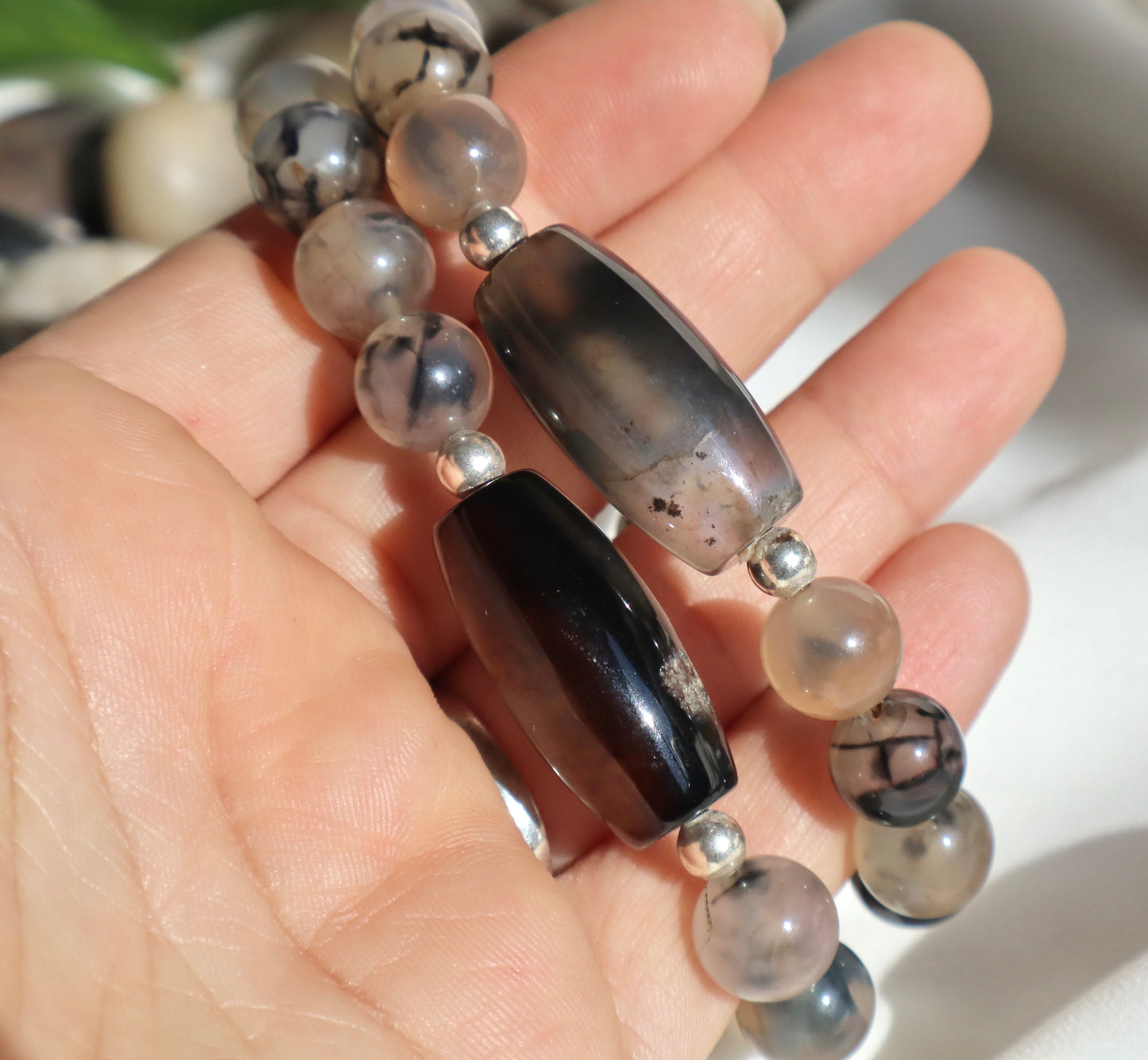 Black & Beige Agate Protection & Courage Bracelets