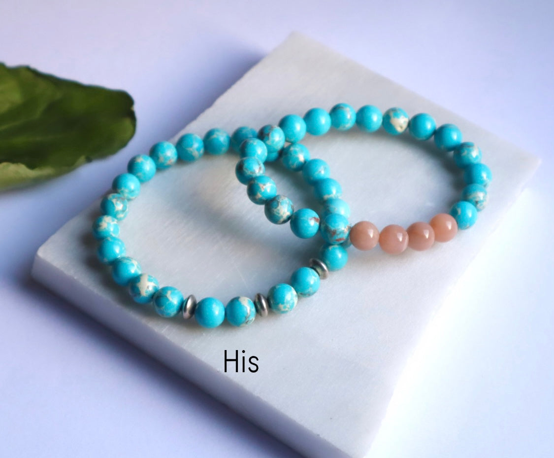 Grade A+++ Imperial Turquoise & Moonstone Couple Bracelets