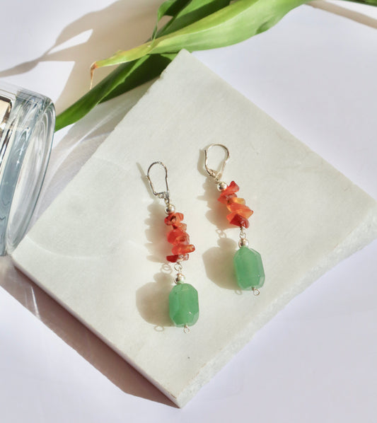 Jade & Carnelian Stones Combination for Heart Strength & Courage Earrings