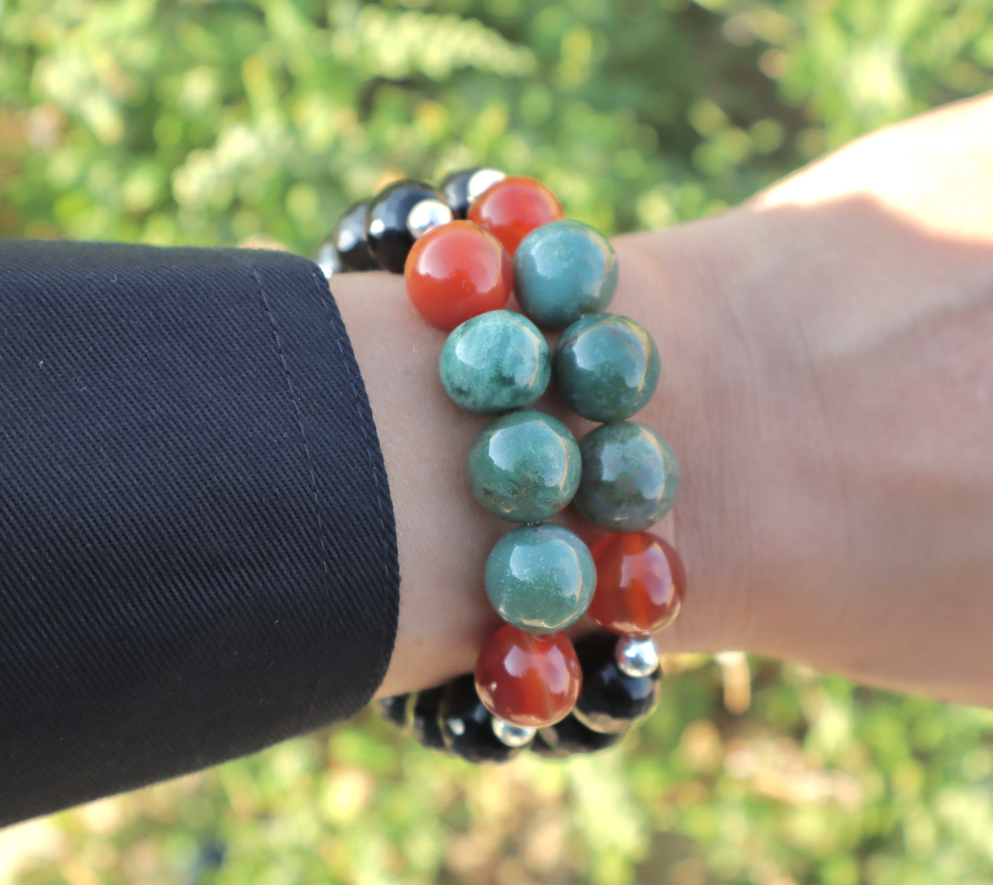 Moss Agate, Carnelian, & Black Onyx Confidence & Protection Bracelet