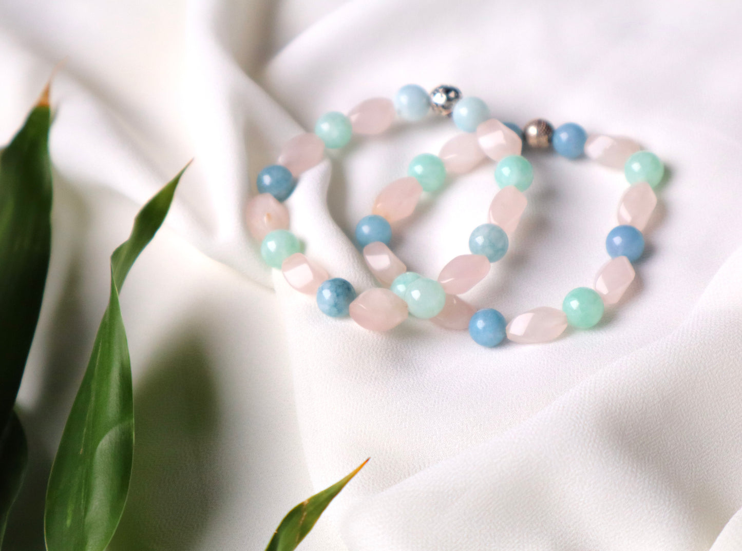 Rose Quartz & Aquamarine with 925 Sterling Silver Love & Tranquility Bracelet