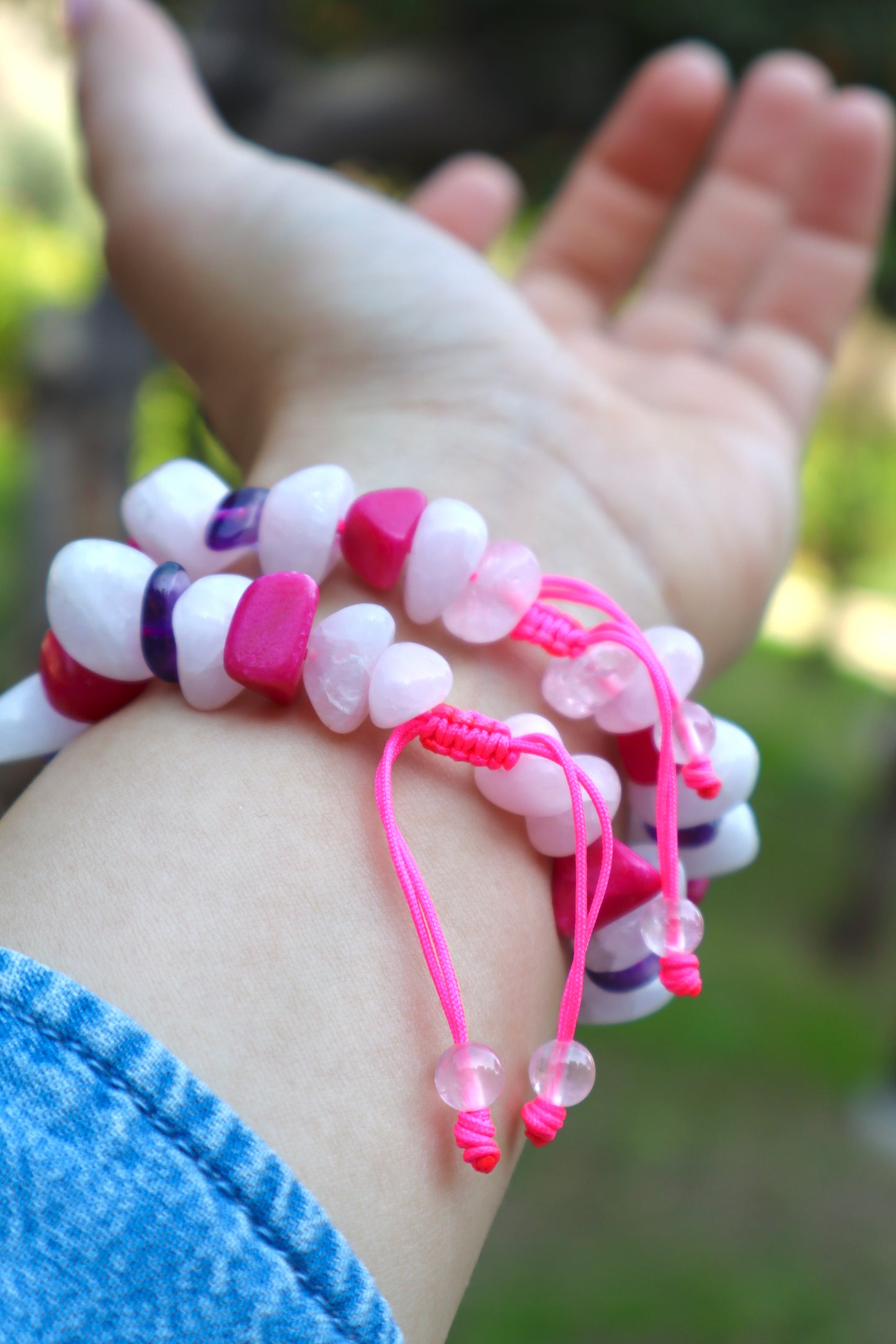 Rose Quartz, Amethyst, & Pink Jade with 925 Sterling Silver Love & Tranquility Bracelet