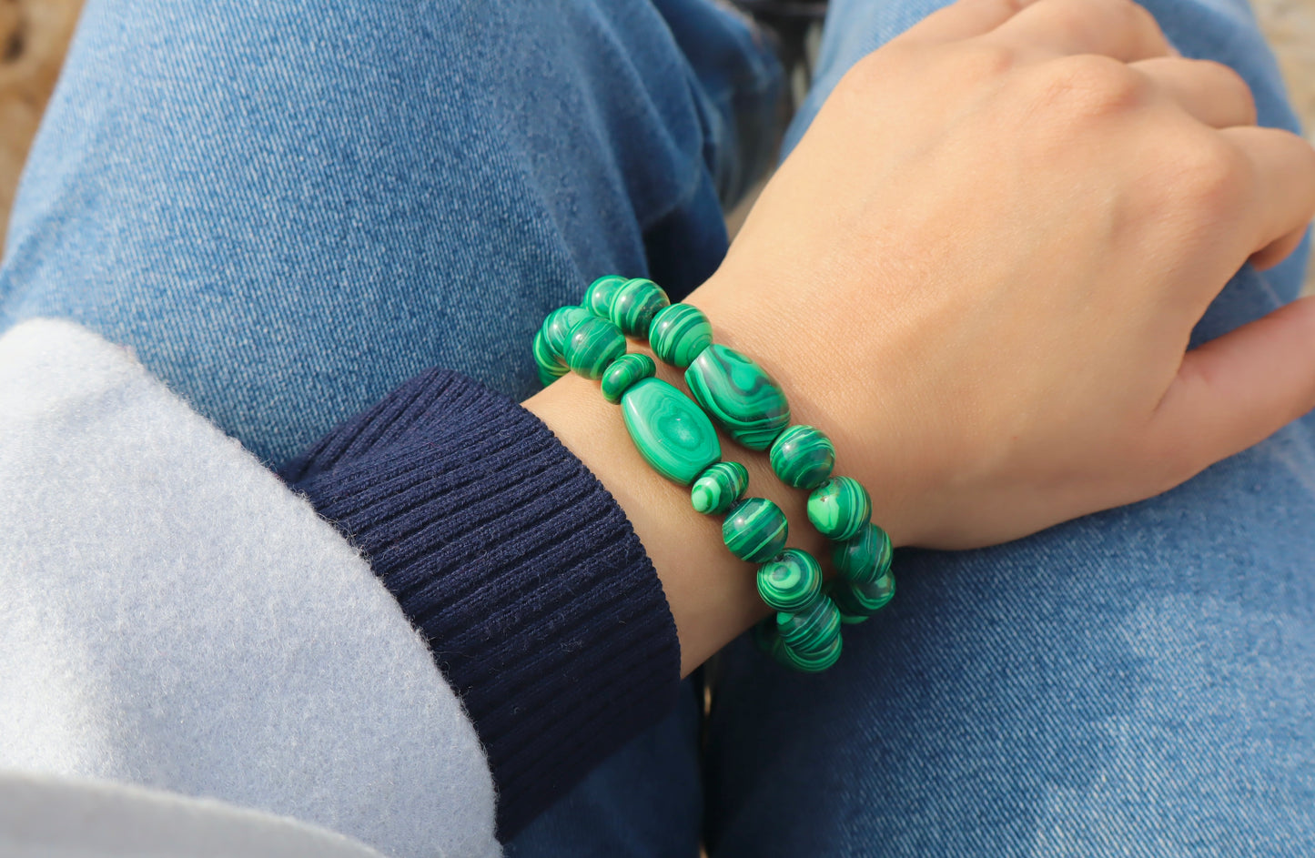 Malachite, Lapis Lazuli, & Sodalite Stacked Set of Bracelets