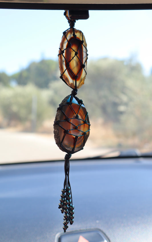 Brown Agate Slices & Citrine Car's Mirror Chain