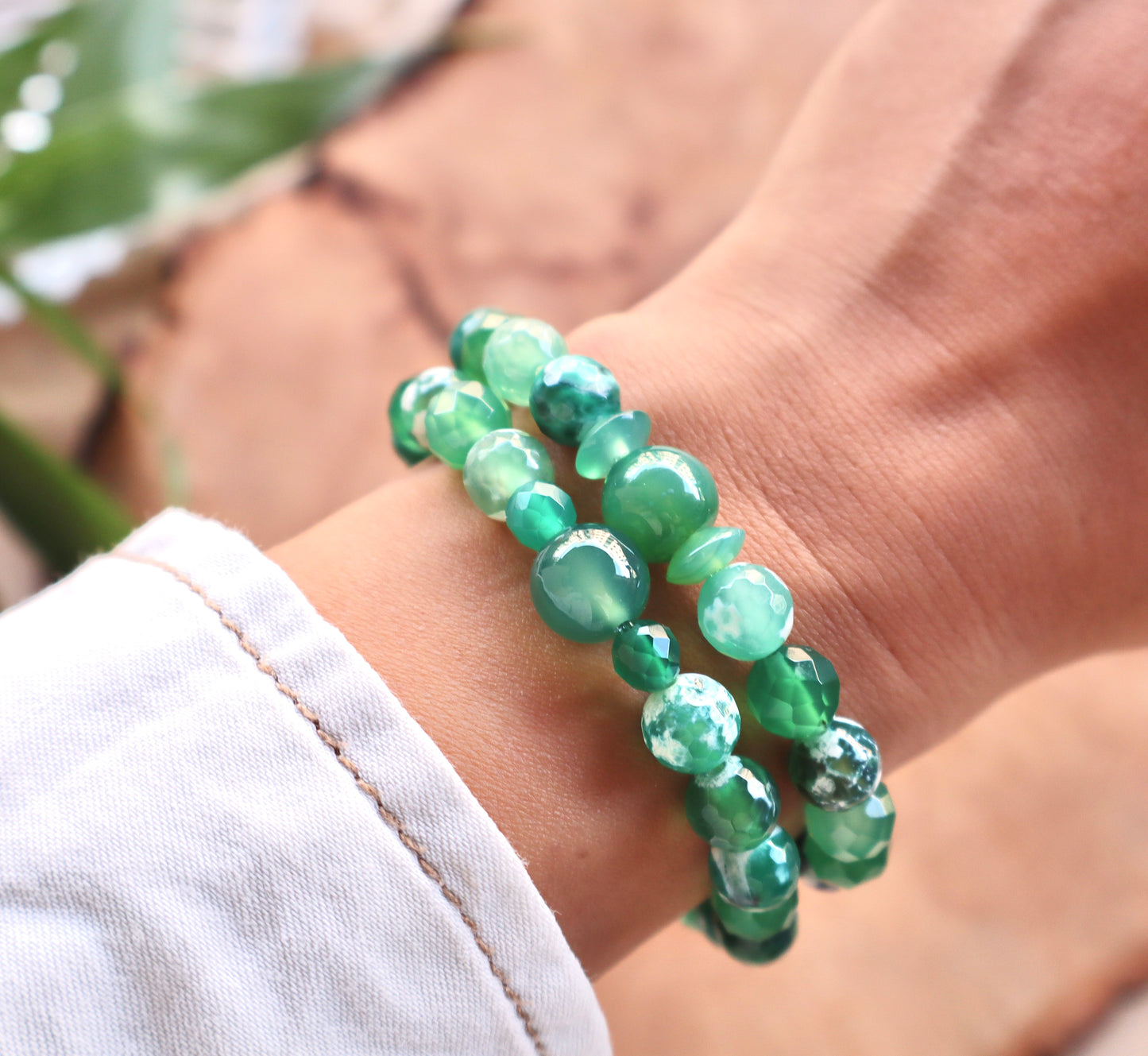 Orca Green Agate, Green Agate, & Jade Personal Growth & Stability Bracelets