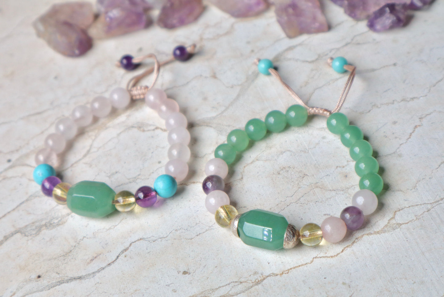 Jade, Rose Quartz, Amethyst, Citrine, Turquoise, & Aquamarine Bomb of Benefits Bracelet