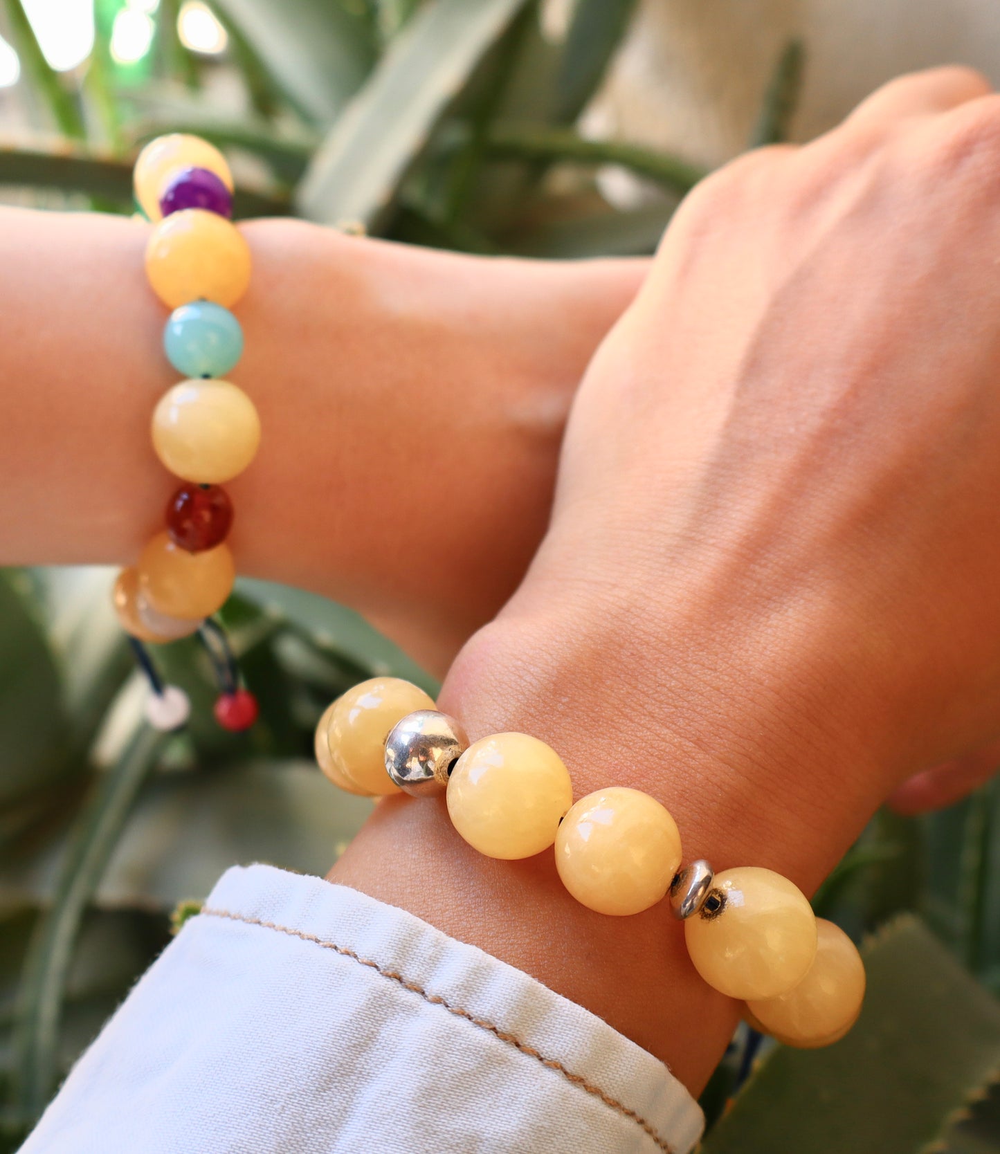 Yellow Jade with a Mix Of Body Relief & Optimism Stones Bracelets